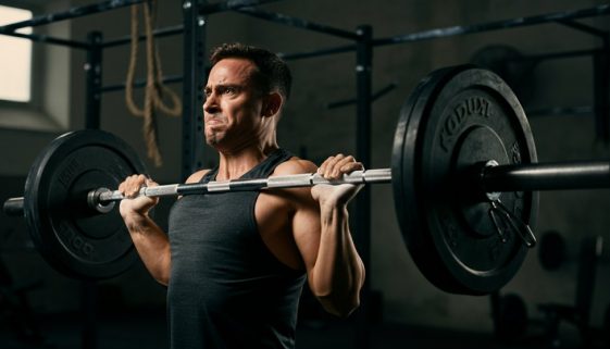 Eine athletische Person trainiert konzentriert mit einem 3er Split Trainingsplan im Gym.