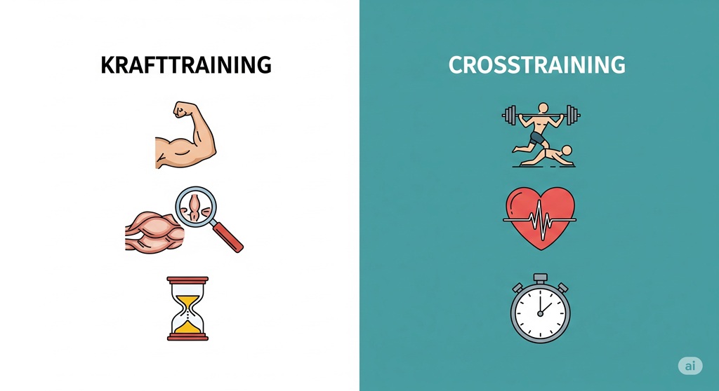 Infografik die die Unterschiede zwischen Krafttraining und Crosstraining vergleicht