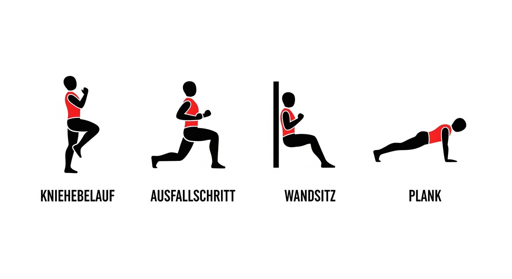 Piktogramme der Übungen für den HIIT Plan für Anfänger