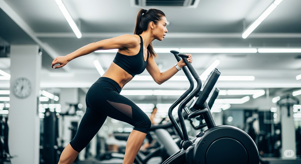 Person absolviert ein intensives HIIT Workout auf dem Crosstrainer