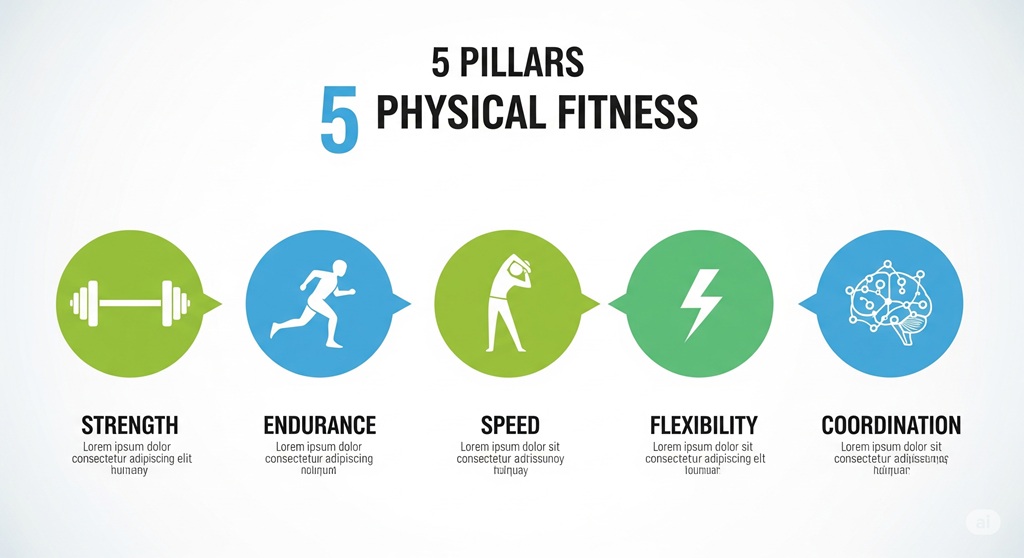 Octofit - Infografik der 5 Säulen der körperlichen Fitness