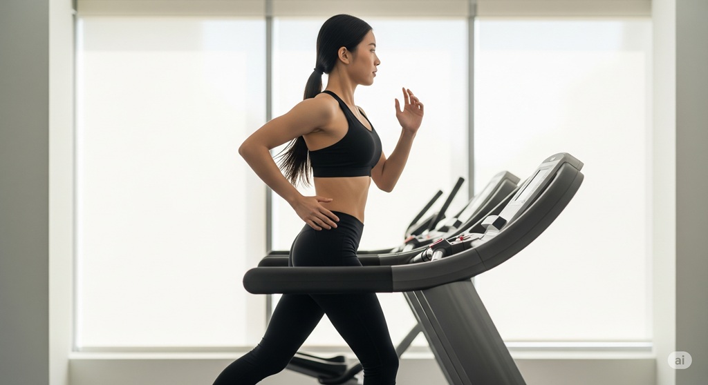 Person mit korrekter Lauftechnik beim HIIT Training auf dem Laufband