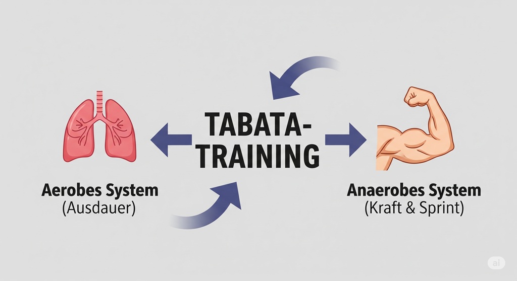 Infografik die zeigt wie Tabata Training sowohl das aerobe als auch das anaerobe System verbessert