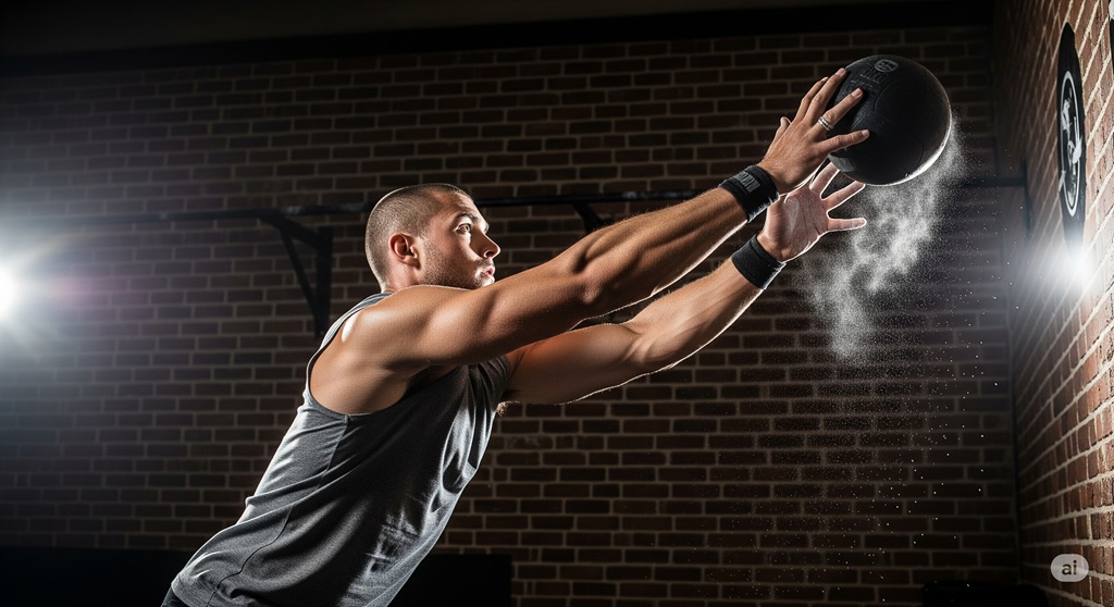 Athlet führt einen Wall Ball als HIIT Übung aus