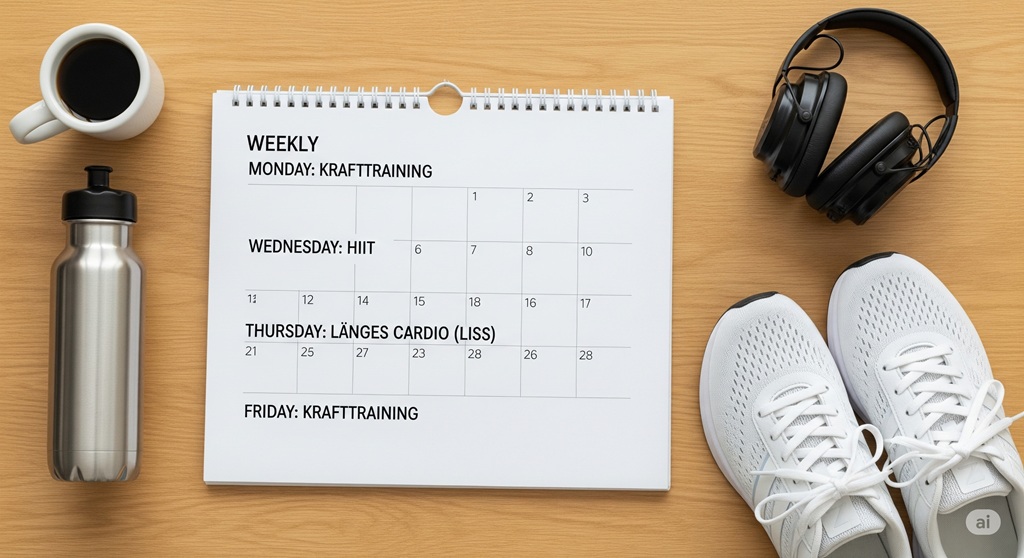 Ein beispielhafter Wochen-Trainingsplan der HIIT und klassisches Cardio kombiniert