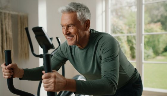 Ein fitter Senior lächelt zufrieden nach seinem gelungenen Crosstraining im Alter.