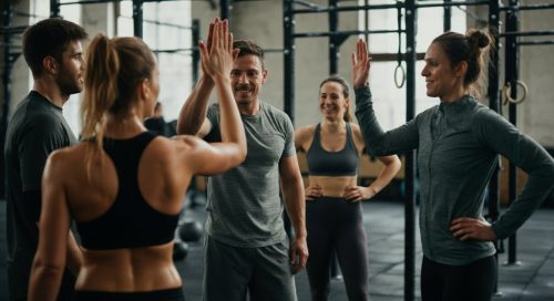 Eine diverse Gruppe von Menschen lacht nach dem Sport und widerlegt Crosstraining Vorurteile.