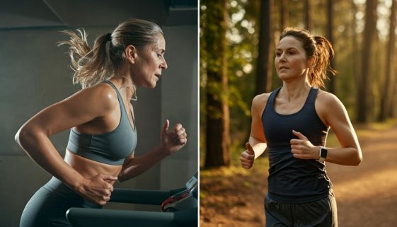 Visueller Vergleich von HIIT vs. LISS: Eine Frau beim intensiven Sprint und ruhigem Joggen.