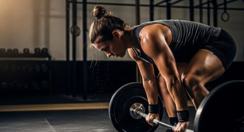 Athlet beim Gewichtheben im Crosstraining für maximale Kraftentwicklung.