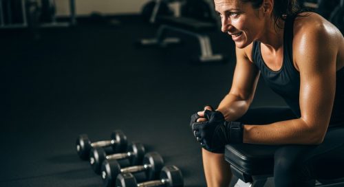 Athlet erholt sich nach einem intensiven Krafttraining mit Reduktionssätzen für den Muskelaufbau.