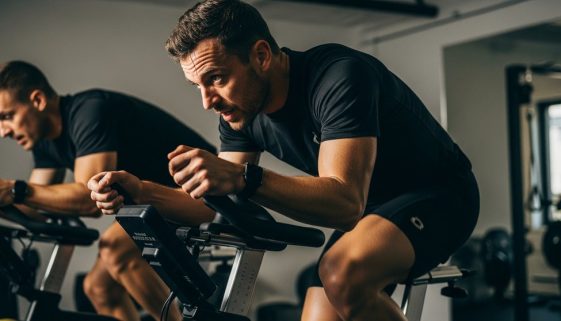 Athlet führt das Wingate Protokoll auf einem Fahrradergometer mit maximaler Anstrengung durch.