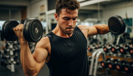 Athlet führt ein effektives Antagonisten-Training für Bizeps und Trizeps im Fitnessstudio aus.