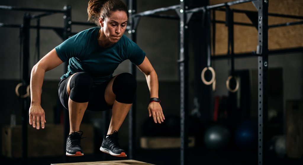 Athlet führt einen intensiven Box Jump als HIIT-Übung aus
