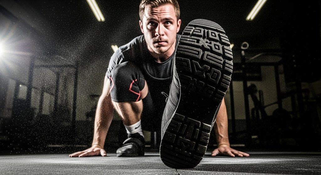 Athlet führt einen Snatch aus, stabilisiert durch Gewichtheberschuhe.