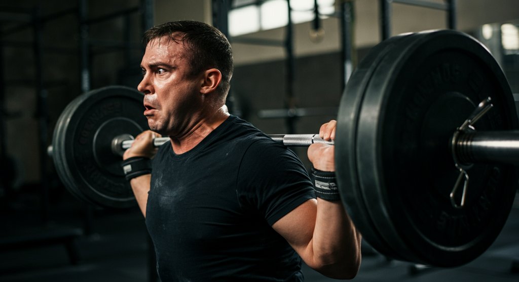 Athlet führt German Volume Training mit schweren Kniebeugen aus