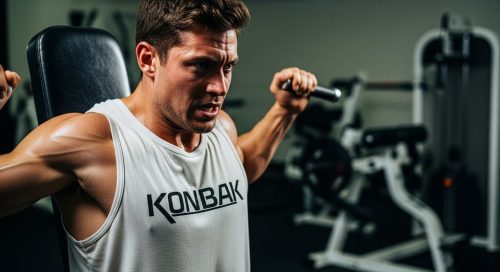 Athlet führt intensiv ein Supersatz-Training im Fitnessstudio durch, um effektiv Muskeln aufzubauen.