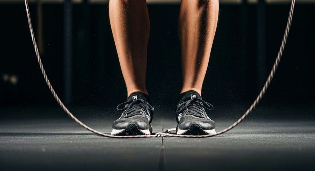 Athlet führt schnelle Double Unders in einem CrossFit Benchmark WOD durch.