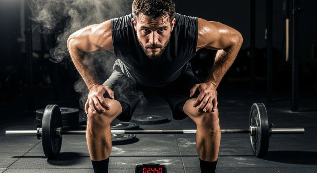 Athlet kontrolliert seine Zeit nach einem intensiven For Time CrossTraining WOD.