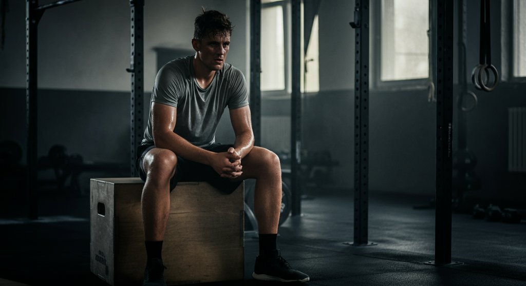 Athlet macht nach dem Crosstraining eine Pause, um Anzeichen von Ăśbertraining zu vermeiden.