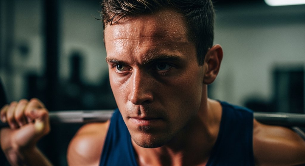 Fokussierter Athlet beim PITT Force Training, der mentale Stärke für schwere Hebung zeigt.