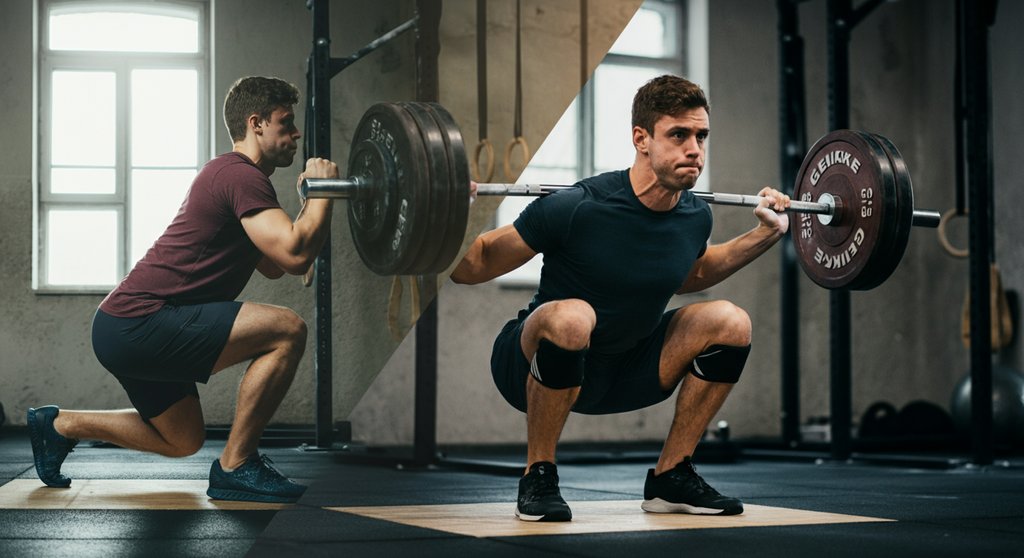 Athlet mit verbesserter Kniebeugen-Technik dank Gewichtheberschuhen