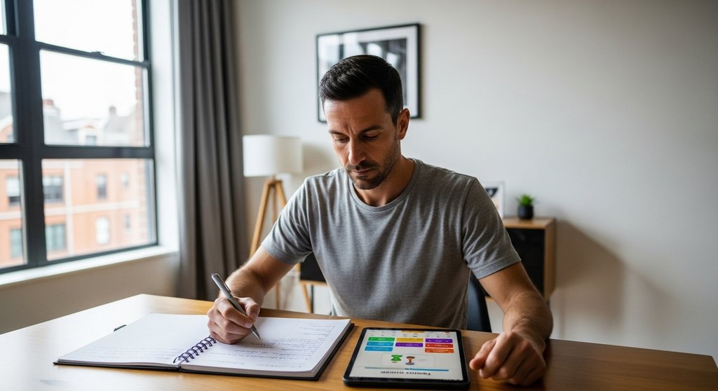 Athlet plant seinen individuellen CrossTraining Trainingsplan in einem Logbuch.