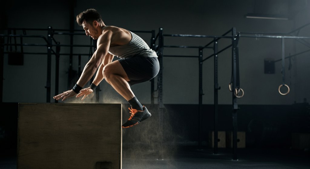 Athlet zeigt die hohe Intensität beim Crosstraining für maximale Fettverbrennung.