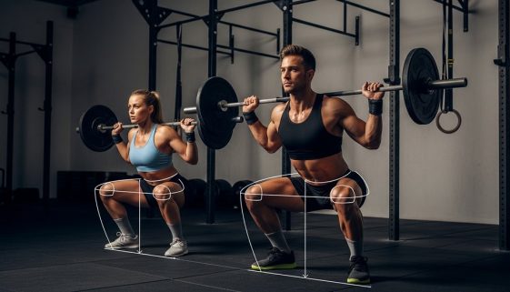 Athleten demonstrieren perfekte Beweglichkeit im Crosstraining beim Overhead Squat.