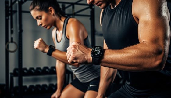 Athleten nutzen eine Pulsuhr beim Crosstraining zur Leistungsüberwachung.