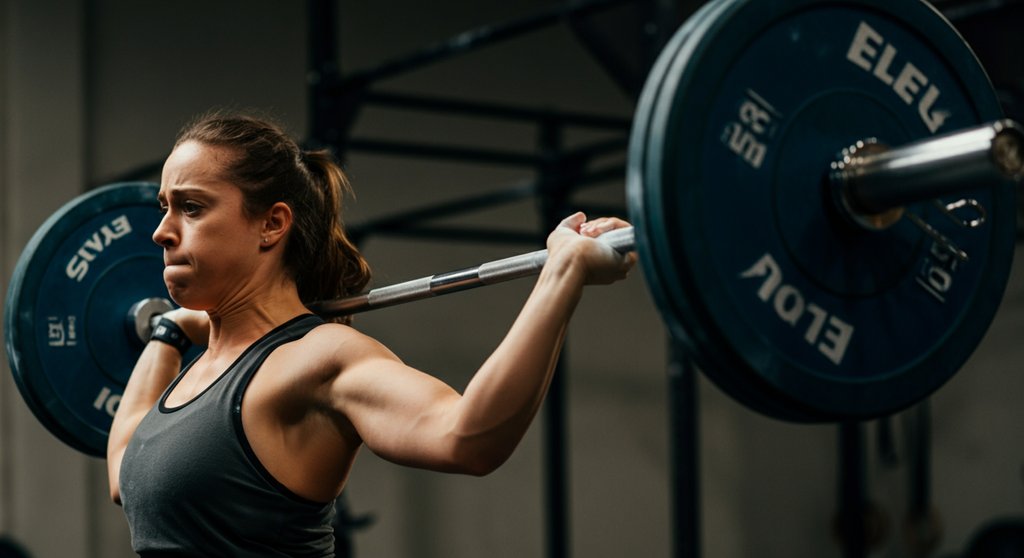 Athletin bei der explosiven Hüftstreckung beim Clean and Jerk lernen.