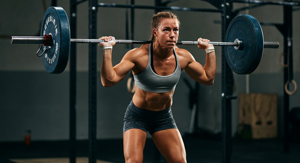 Athletin zeigt bei einem Langhantel Komplex funktionale Kraft und mentale Härte.