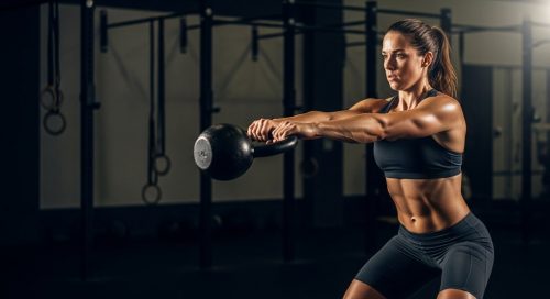 Athletische Person führt einen technisch einwandfreien Kettlebell Swing aus.