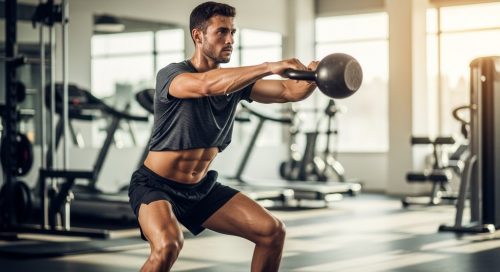 Ausdauersportler fĂŒhrt Kettlebell Swing als Crosstraining-Ăbung durch. Ausdauersportler fĂŒhrt Kettlebell Swing als Crosstraining-Ăbung durch.