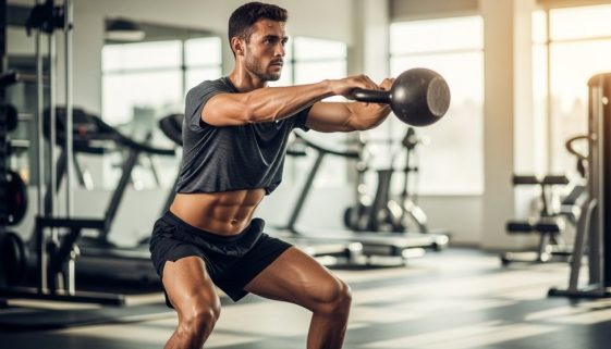 Ausdauersportler führt Kettlebell Swing als Crosstraining-Übung durch.