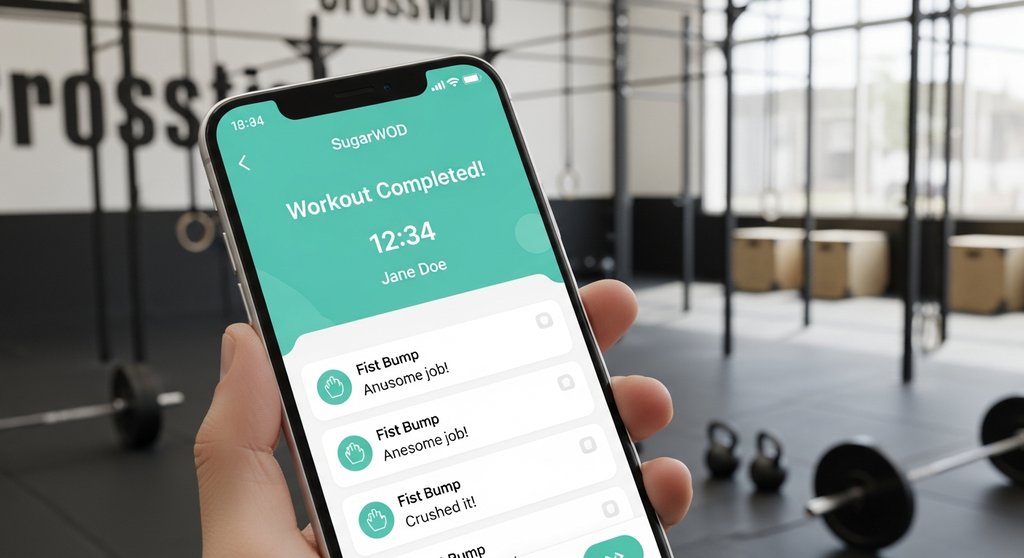 Benutzeroberfläche der SugarWOD Crosstraining App mit Community-Funktionen.