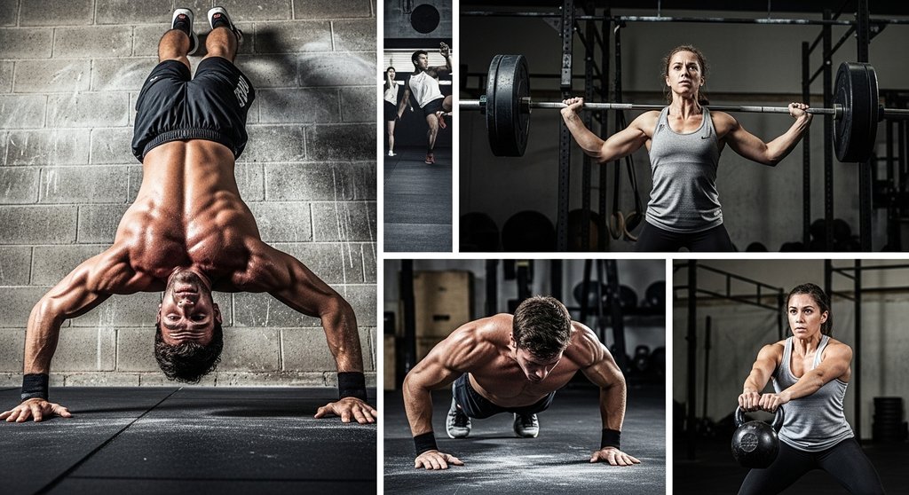 Collage von vier Übungen aus dem Hero WOD 'The Seven'.