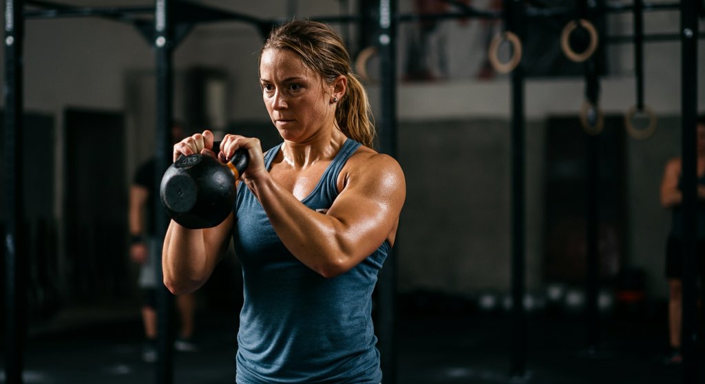 CrossTraining Athletin mit konstanter Energie dank Paleo Ernährung während eines WODs.