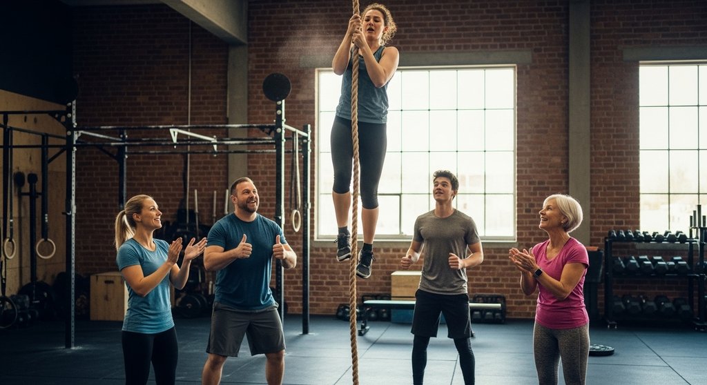 Crosstraining-Community feuert einen Athleten beim Training an.