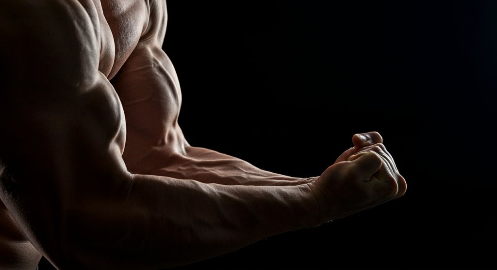 Detailaufnahme von angespannten Muskelfasern während des German Volume Training