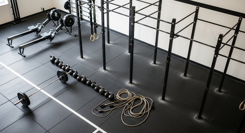 Die typische Ausrüstung und das Equipment für ein intensives CrossTraining-Workout.