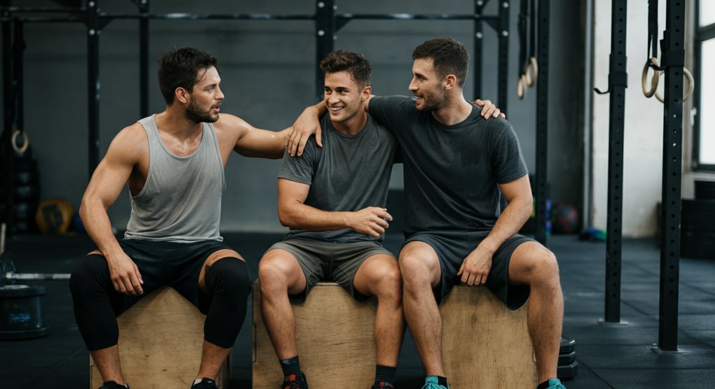 Drei Athleten finden nach dem WOD Crosstraining Motivation in der Community.