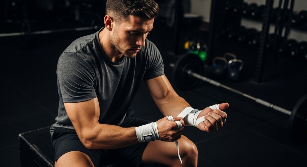 Ein Athlet bereitet seine Crosstraining Ausrüstung für ein intensives Workout vor.