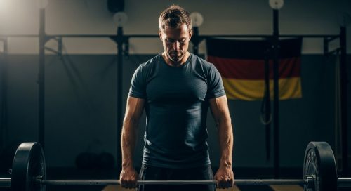 Ein Athlet bereitet sich mental auf ein intensives Hero WOD in einer CrossFit-Box vor.