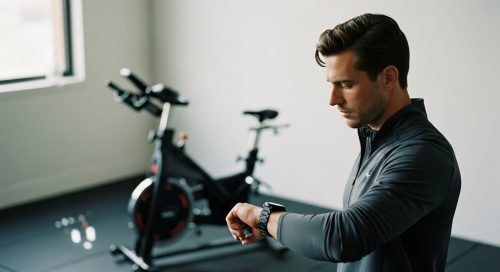 Ein Athlet, der nach der Gibala Methode trainiert und seine Zeit stoppt.