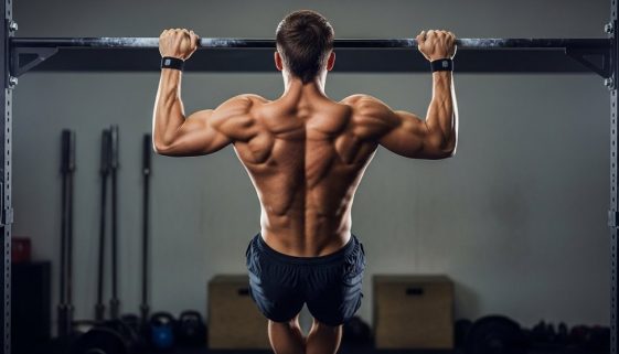 Ein Athlet führt einen perfekten Kipping Pull Up an einer Klimmzugstange aus.