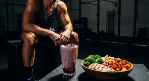 Ein Athlet isst nach einem anstrengenden WOD eine Mahlzeit zur Regeneration.