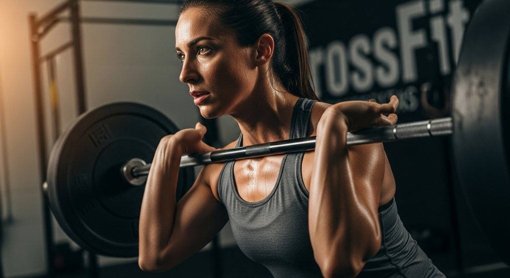 Ein Athlet konzentriert sich vor einem schweren Versuch mit der Langhantel, um sein 1RM zu berechnen.