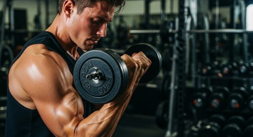 Ein Athlet konzentriert sich während des Hypertrophietrainings für optimalen Muskelaufbau. Ein Athlet konzentriert sich während des Hypertrophietrainings für optimalen Muskelaufbau.