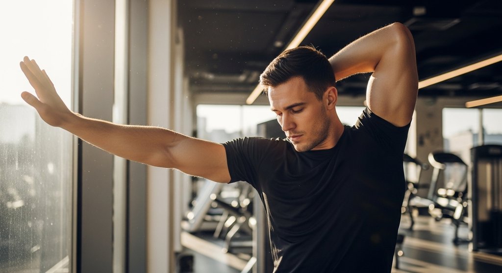 Ein Athlet praktiziert aktive Regeneration durch Stretching nach einem intensiven Crosstraining Workout.