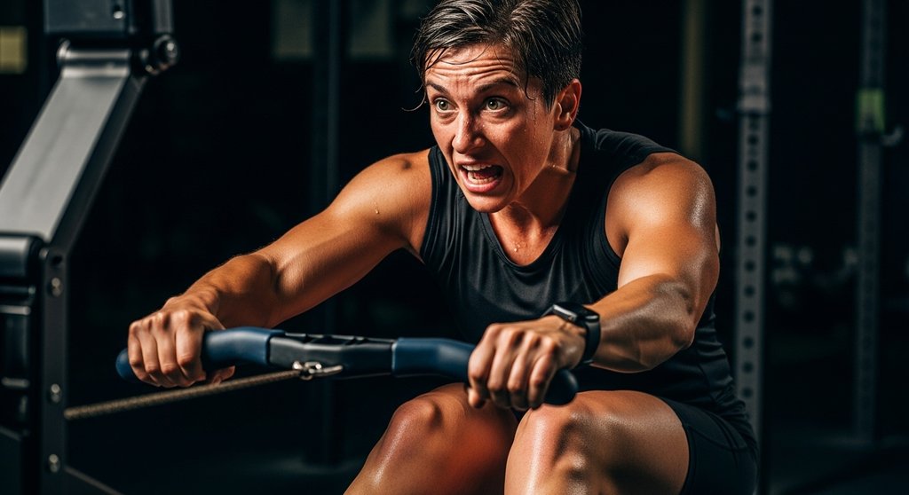 Ein Athlet trainiert Ausdauer beim Rudern im Crosstraining.